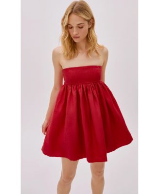 Women's Mykonos Deep Red Linen Strapless Mini Dress