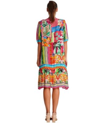 Women's Midi Summer Dress with Collared Neck, Short Sleeves, and Side Slits