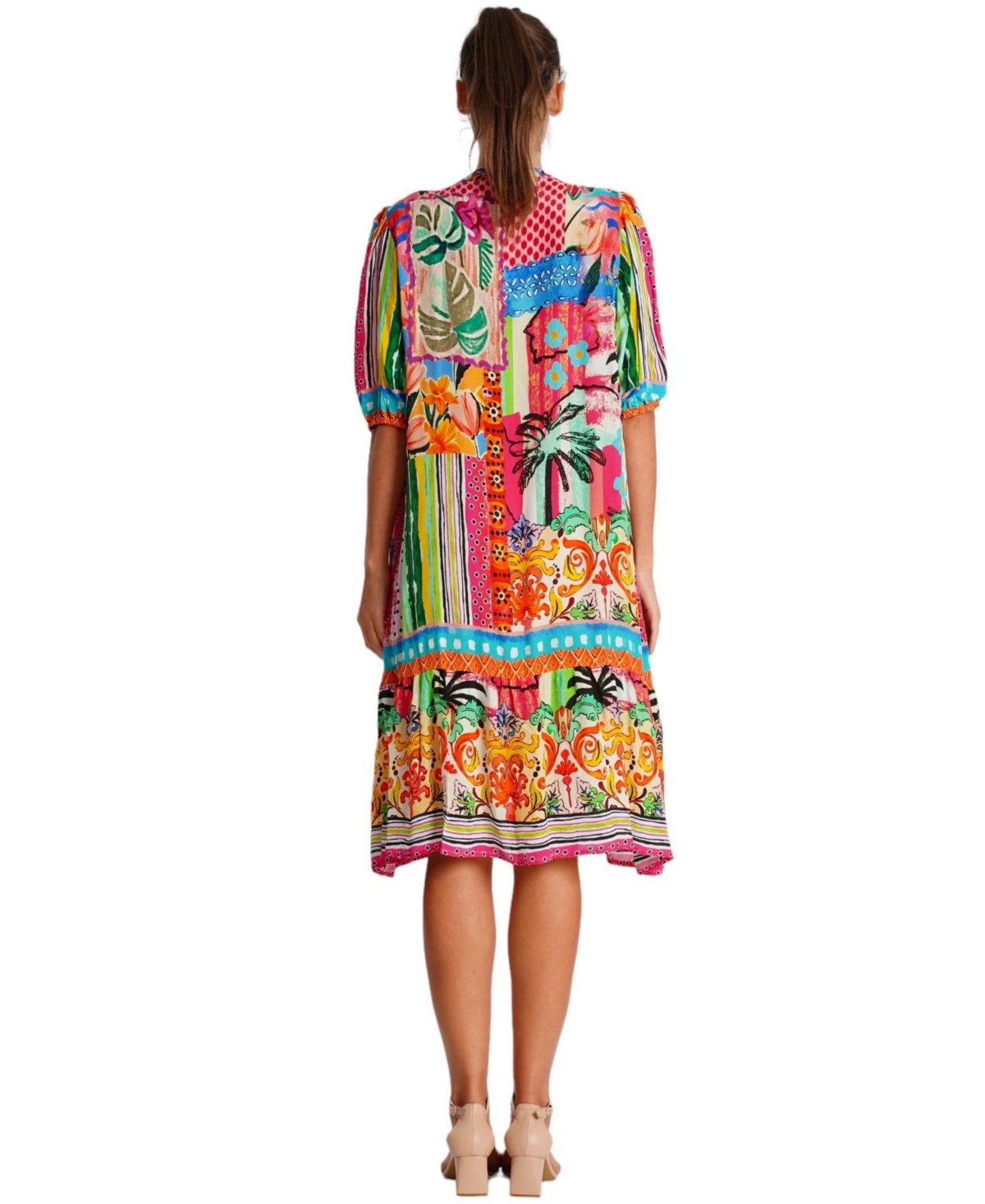 La Moda Clothing Women's Midi Summer Dress with Collared Neck, Short Sleeves