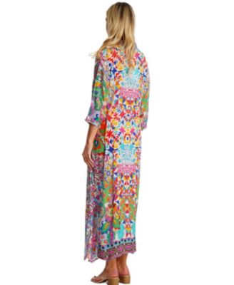 Women's Maxi Summer Cover Up Dress with Collared Neck, and Side Slits