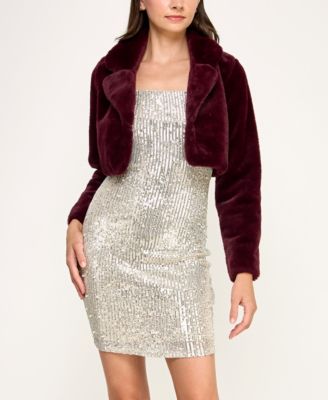 Juniors' Cropped Faux Fur Jacket