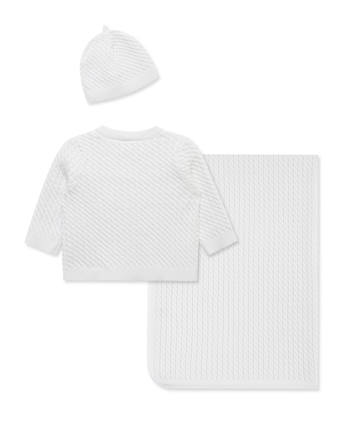 Little Me Baby Boys And Girls 3-piece Cardigan, Blanket And Hat Gift Set In White