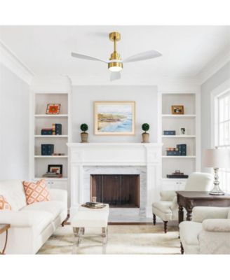 48-inch Modern Golden Downrod Indoor Walnut Wood 3-Blade LED Light with Remote Control Support Six Speed Adjustable Ceiling Fan