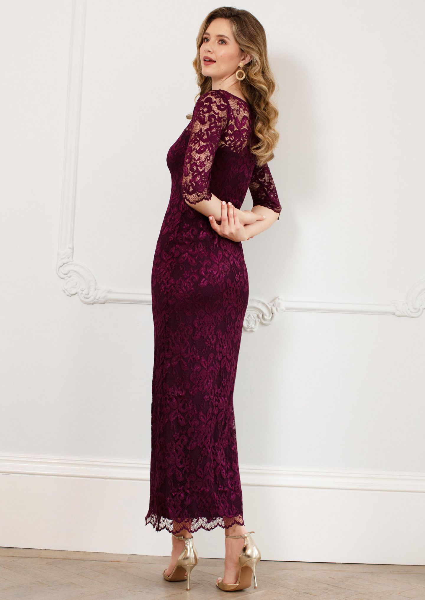 Женское платье Alie Street London Lila 3/4 Sleeve Lace Maxi Gown, цвет: Бордово-красный — фото 5
