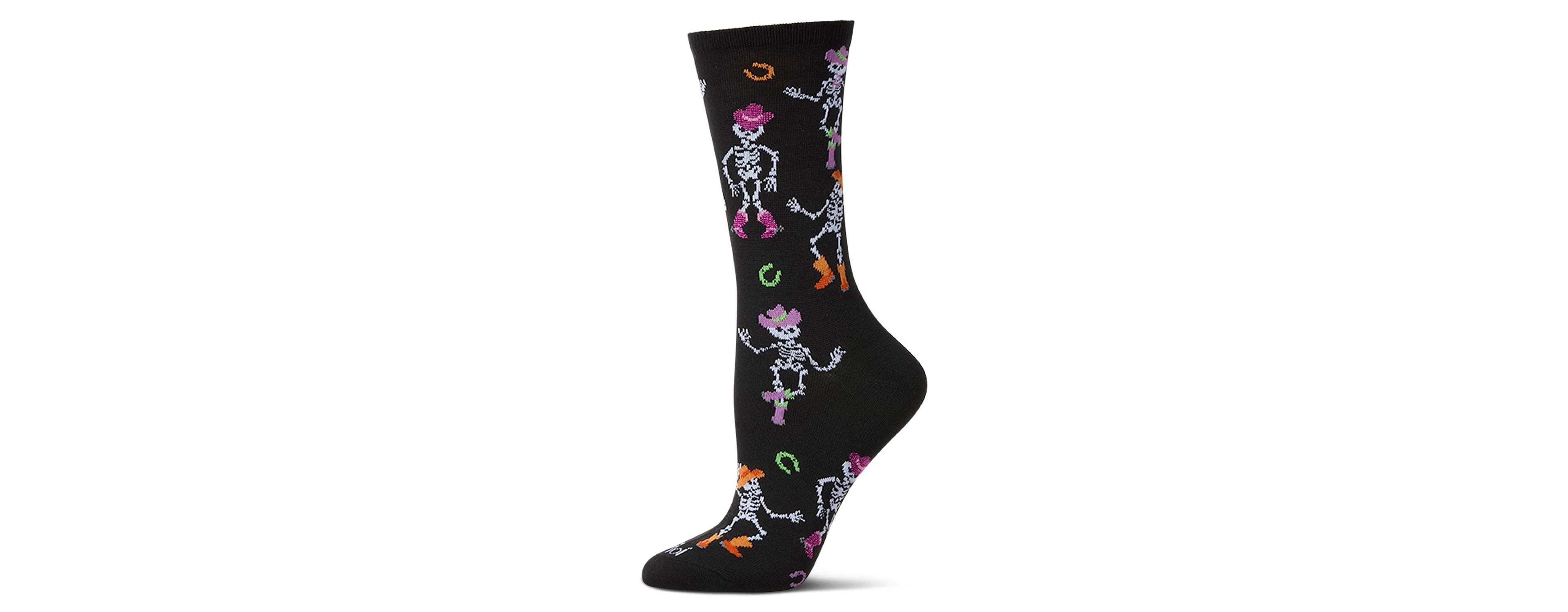 MeMoi Women's "Howdy Skeletons" Halloween Holiday Novelty Crew Sock