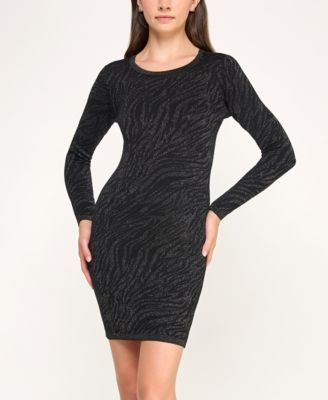 Juniors Lurex Animal Fitted Sweater Dress