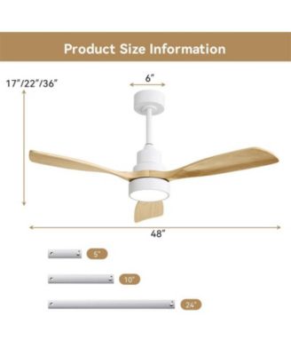 48-inch Modern White Downrod Indoor Walnut Wood 3-Blade LED Ceiling Fan Light with Remote Control Support Six Speed Ajustable