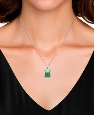 Dyed Green Jadeite Box Chain Necklace in Sterling Silver