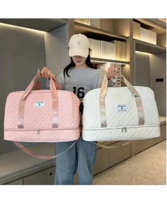 Three-dimensional Diamond Patterned Small Square Tote, Crossbody bag with Dry Wet Separation & Double-sided Pockets