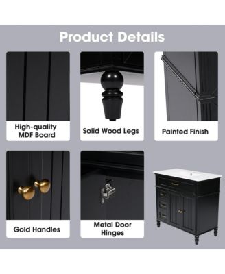 36" Bathroom Vanity with Sink, Cabinet with Drawers and Solid Frame, One Package