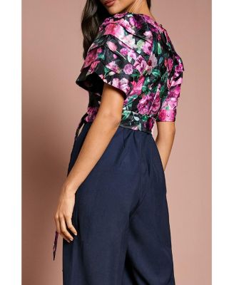 Women's Printed Tiered Sleeve Organza Jumpsuit