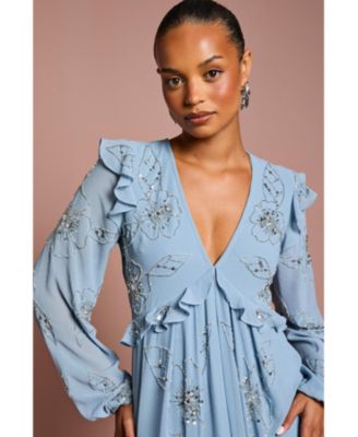 Women's Embellished Flower Georgette Midi Dress