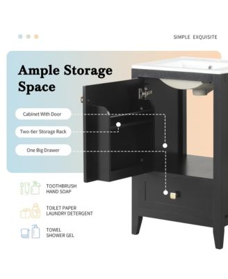 20" Bathroom Vanity with Sink, Soft Closing Door, Storage Rack and One Drawer, Bathroom Cabinet