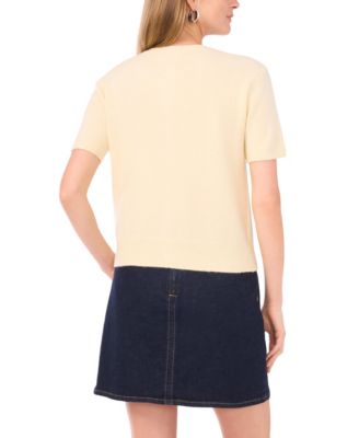 Women's Covered Button Crewneck Cardigan Sweater