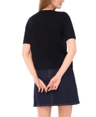 Women's Covered Button Crewneck Cardigan Sweater