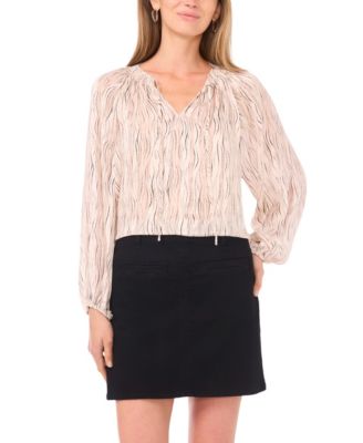 Vince Camuto - Women's Tie Neck Shirring Long Sleeve Peasant Top