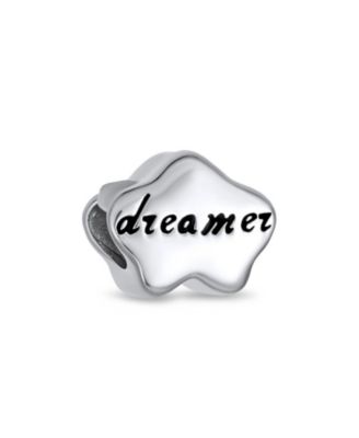 Set of 2 Fairy Angel Wings Heart & Cloud Word Dreamer Bead Charm Sterling Silver