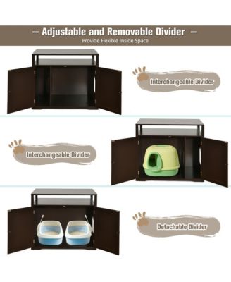 Wooden Cat Litter Box Enclosure Hidden Cat Washroom w/ Storage Layer