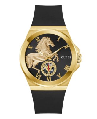 GUESS Men's Gold-Tone Black Silicone Analog Watch, 44mm - Macy's