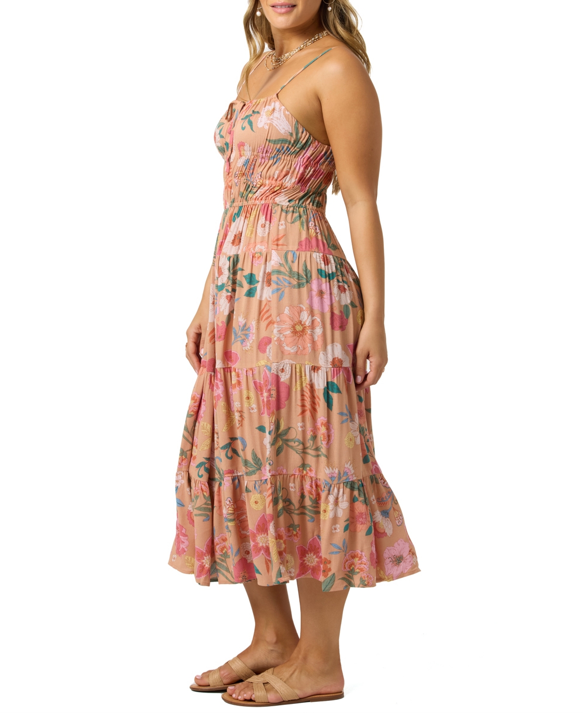 O'neill Esther Camella Print Sleeveless Tiered Maxi Dress In Brown