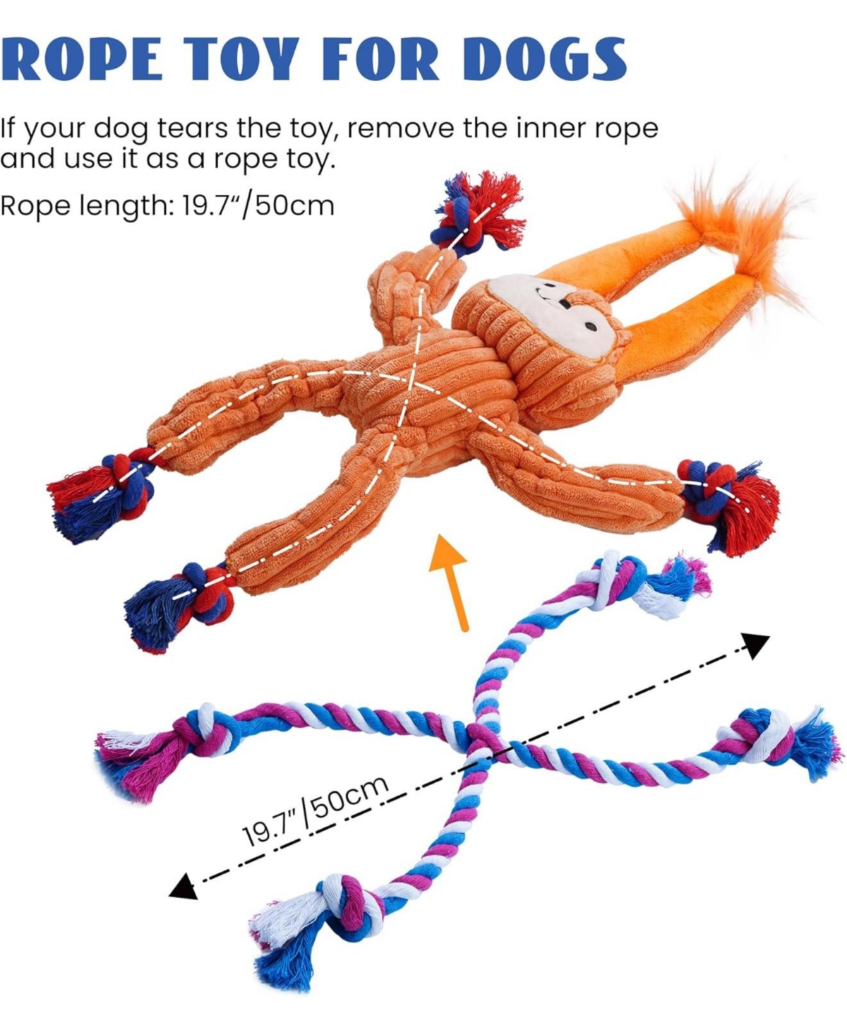 Nocciola 2 Pack Frog & Squirrel Dog Plush Toys, Interactive Squeaky Dog Toys with Crinkle Paper, Rope Toys for Tug of War, Chew Toys for Teething