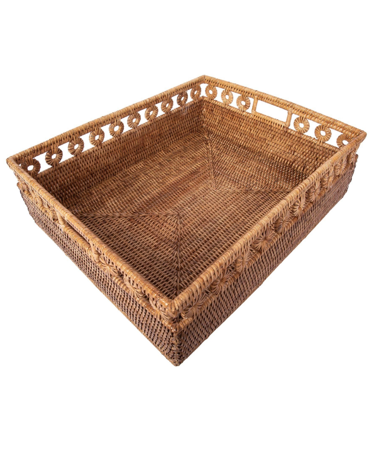 Artifacts Rattan Inna Design Rectangle Basket with Cutout Handles