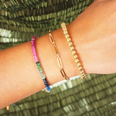 Rainbow Gemstone Bead Bracelet 14K Gold