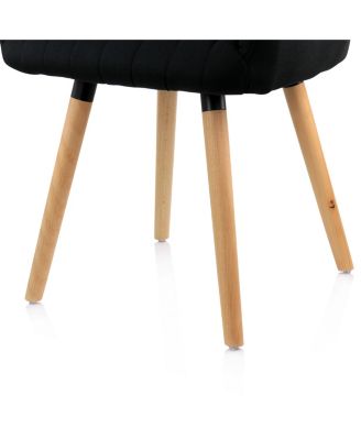 2 Piece Fabric Tufted Chair in Black with Wooden Legs