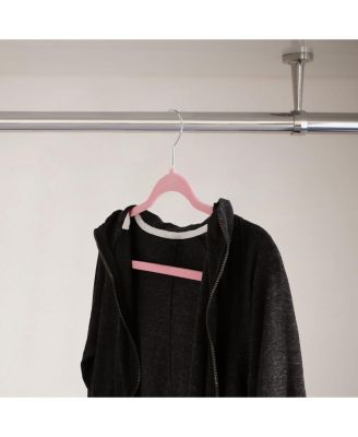 Home 50 Piece Flocked Velvet Clothes Hangers with Stainless Steel Swivel Hooks in Pink