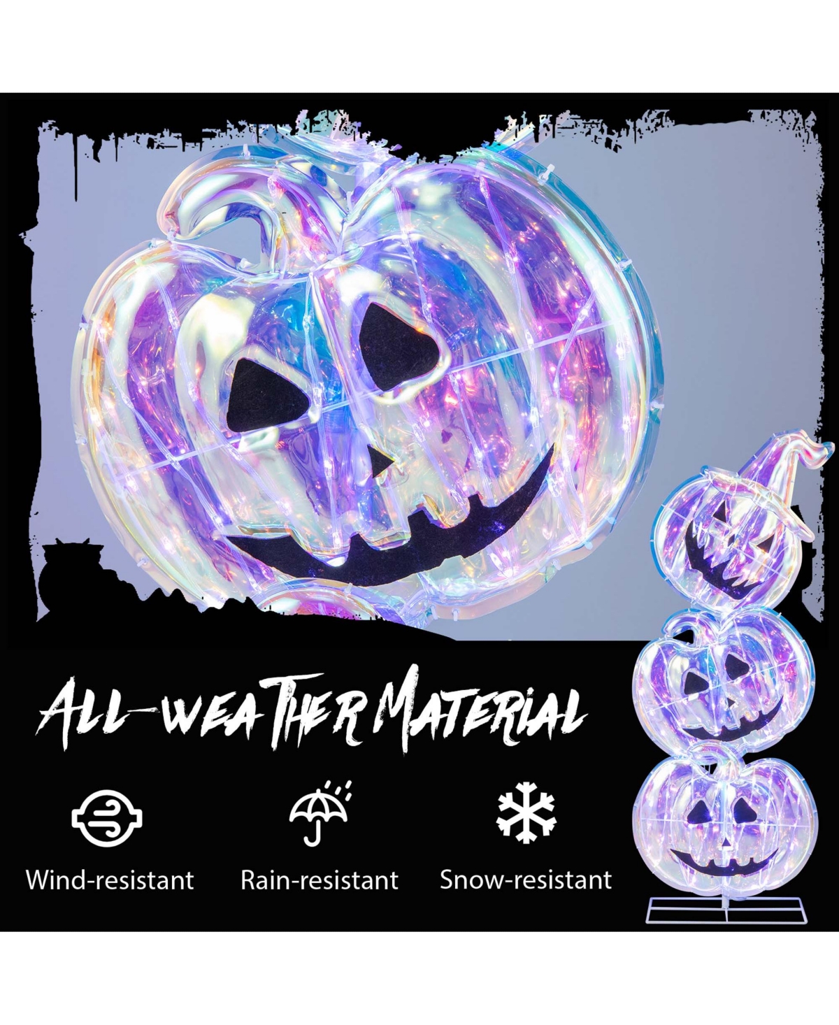 3.4 Ft Halloween Stacked Pumpkins 150 Led Lighted Pumpkin Decoration with Base Standing for Home Haunted House and Outdoors