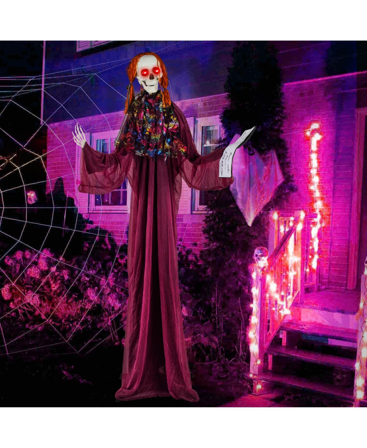 Halloween Animatronic Standing Girl Holding Book 6 Ft Haunted House Decoration
