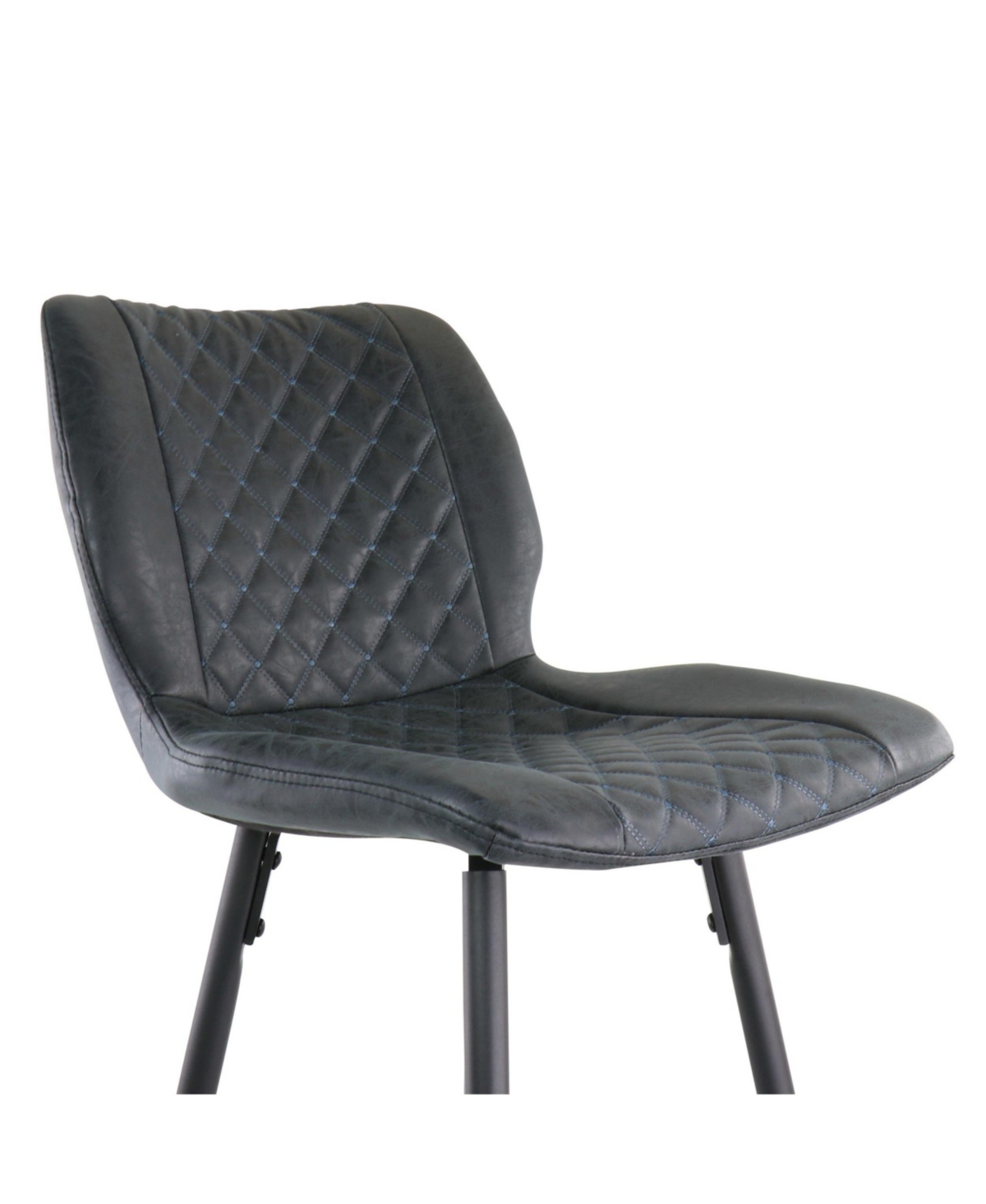 Elama 2 Piece Diamond Stitched Faux Leather Bar Chair in Black with Metal Legs