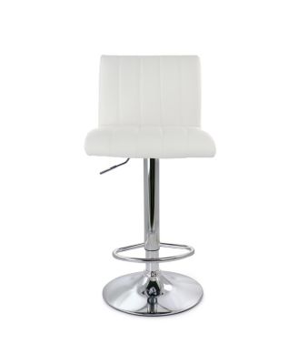 2 Piece Tufted Faux Leather Adjustable Bar Stool in White with Chromed Base
