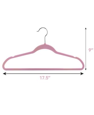 Home 100 Piece Velvet Slim Profile Heavy Duty Felt Hangers with Stainless Steel Swivel Hooks in Pink