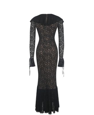 Women's Parisa Black Lace Ruffled Mermaid Maxi Dress