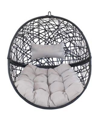 Outdoor Resin Wicker Jackson Hanging Basket Egg Chair Swing with Cushions, Headrest, and Steel Stand Set - 3pc