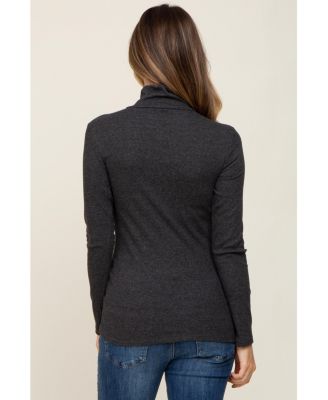 Charcoal Heathered Ribbed Mock Neck Long Sleeve Maternity Top