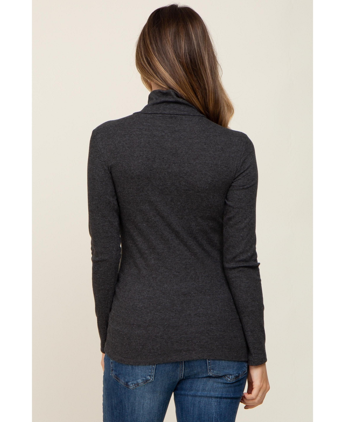 Pinkblush Maternity Charcoal Heathered Ribbed Mock Neck Long Sleeve Top