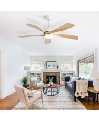 52-inch White Modern Downrod Indoor ABS 5 Blades  LED Ceiling Fan Light with Remote Control Support Six Speed Ajustable