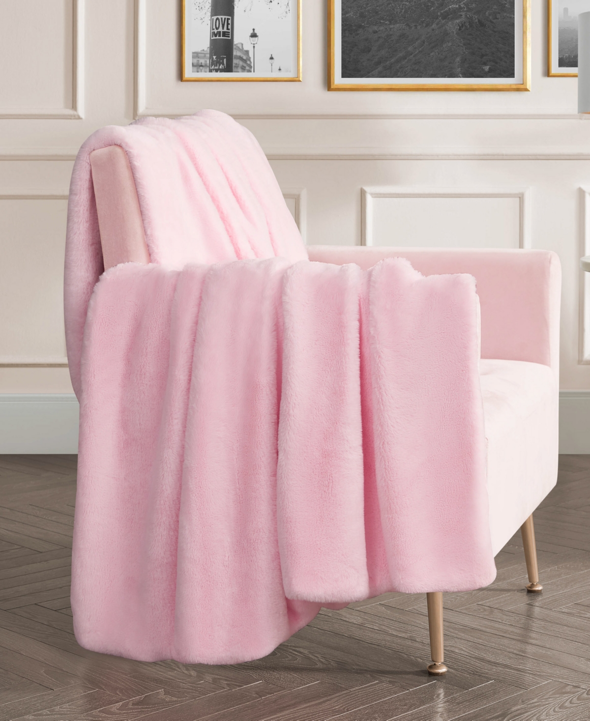Juicy Couture Rabbit Mink Faux Fur Throw Blanket, 50" X 70" In Pink