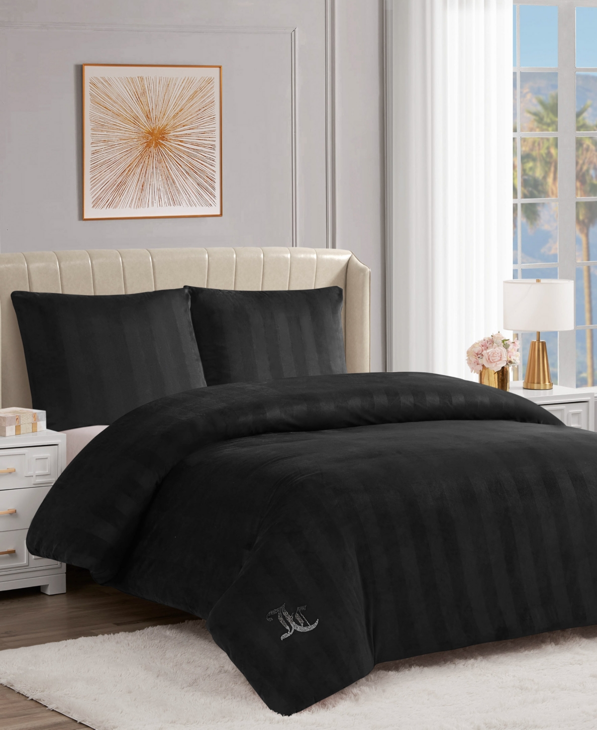 Juicy Couture Jenny Velour Striped Jacquard 3-pc. Comforter Set, King In Black