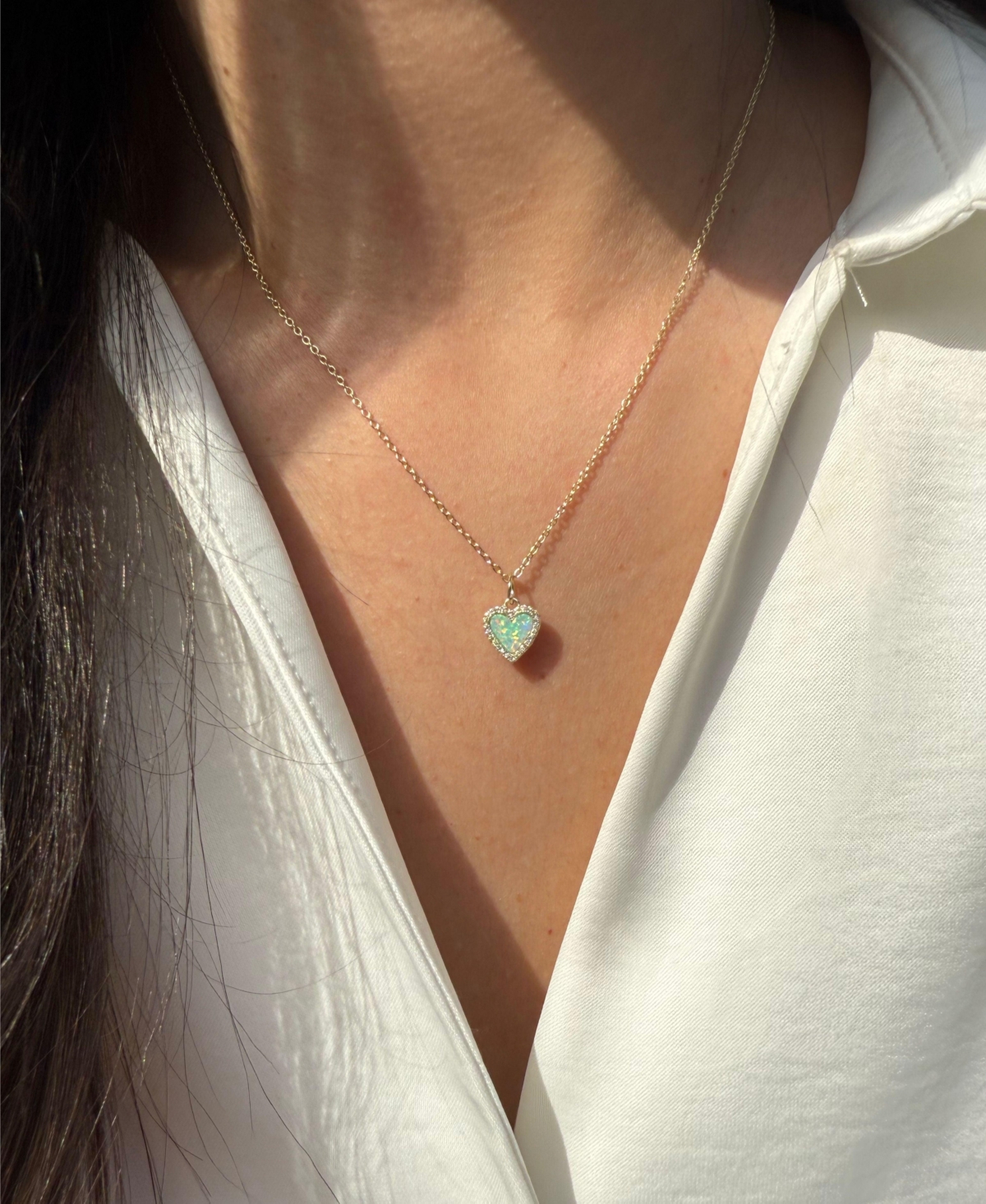 Kamaria Mini Heart Necklace With Lab-grown Opal In 14k Gold Plated Sterling Silver In Gold