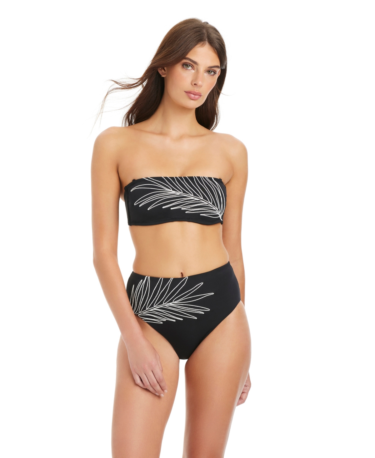 Sanctuary Midnight Breeze Embroidered Bandeau Swim Bra In Black