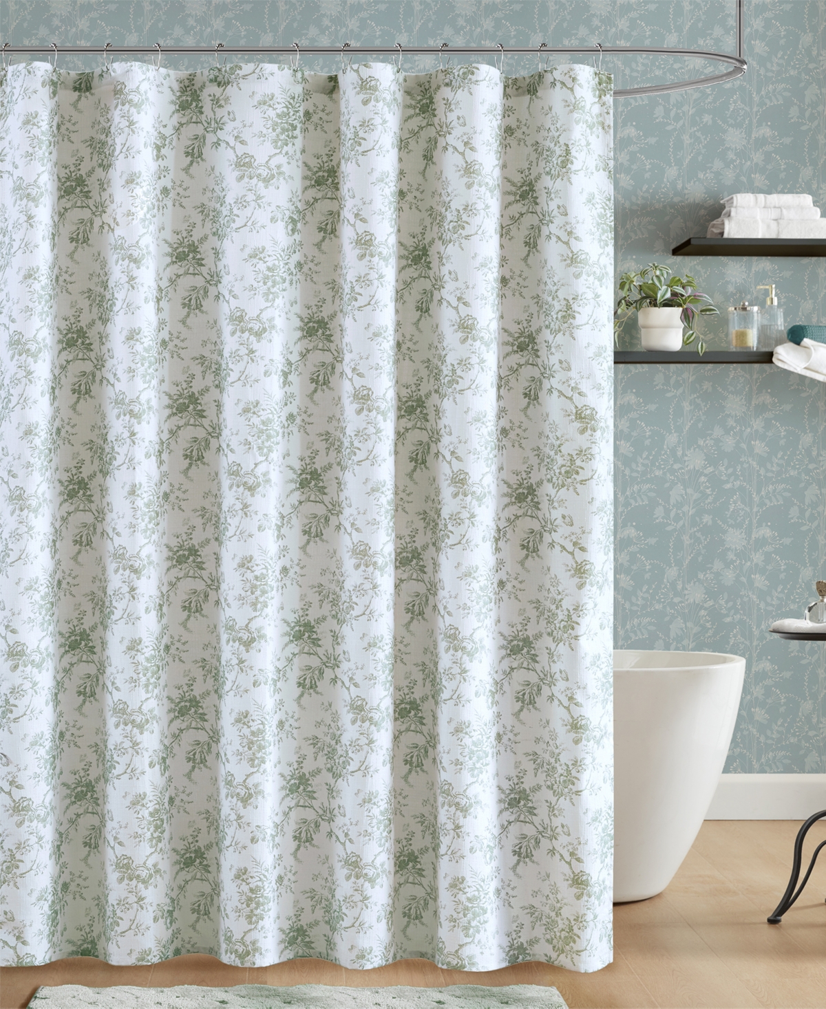 Laura Ashley Walled Garden Tonal Floral Shower Curtain, 72" X 84" In Green