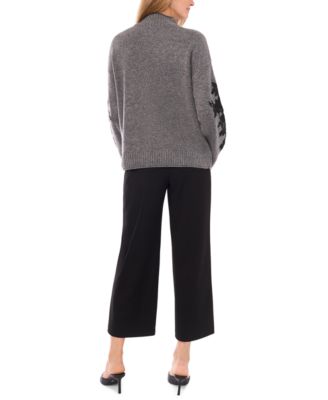 Women's Mock Neck Floral Lace Embellished Long-Sleeve Sweater