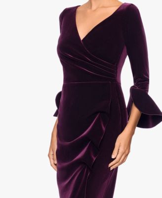 Women's Velvet Long Sleeve V-Neck Gown