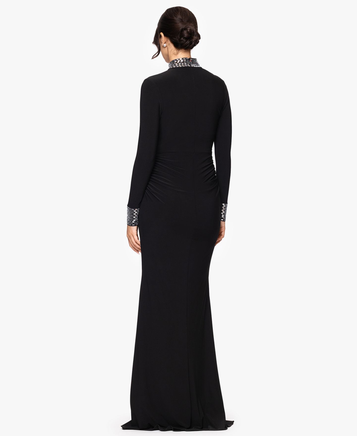 Женское платье Betsy & Adam Long Sleeve Mock Neck Gown, цвет: Чёрный — фото 4