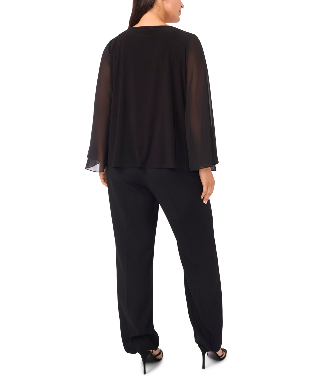 Msk Plus Size V-neck Surplice With Beaded Sleeves Top In Black