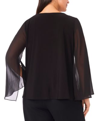 Plus Size Crystal-Embellished Flutter-Sleeve Top