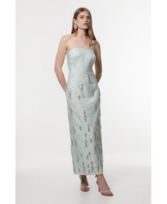 Crystal Embellished Strapless Midi Dress